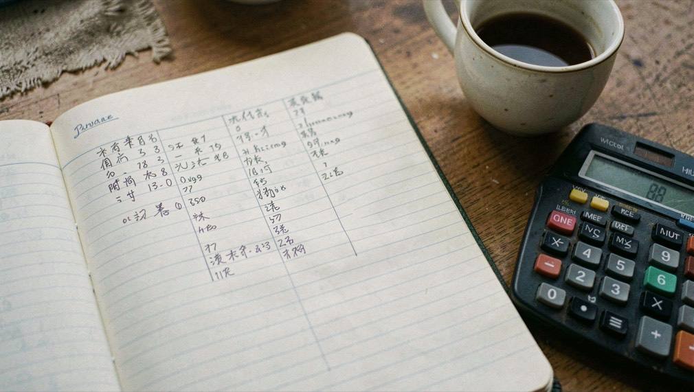 A kitchen table in late afternoon light, a plain manila folder open beside a mug, one signed page face up and a house key resting on top, shot from slightly above.